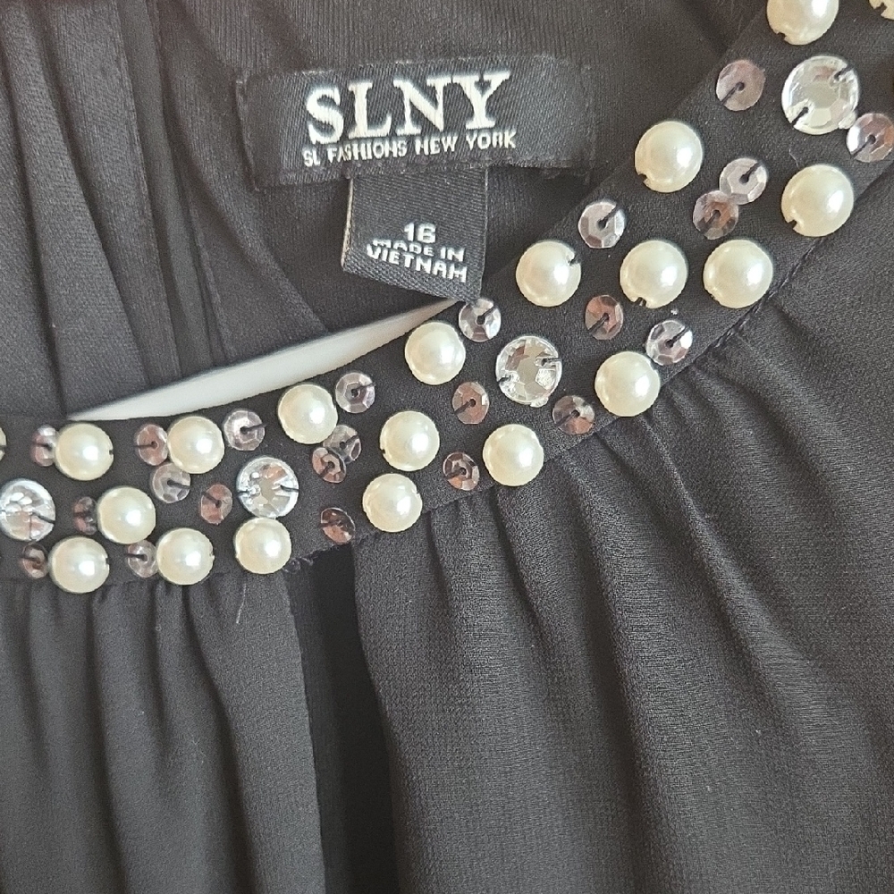 SLNY Black Long Sleeve Dress with Pearl Details - Picture 5 of 5